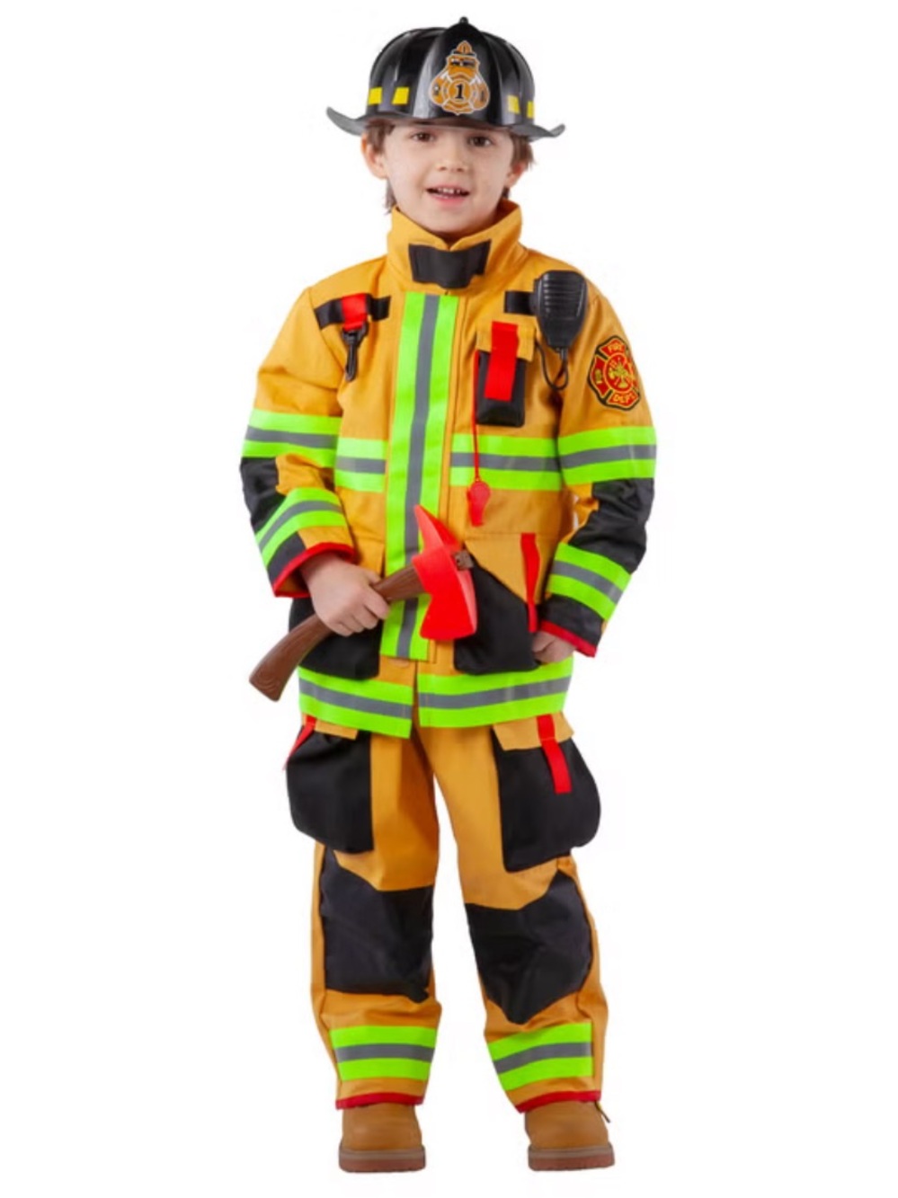 Kids Yellow Firefighter Costume with Reflective Stripes